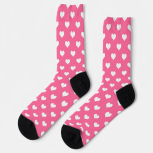 Pink White Love Heart Pattern Design Socks