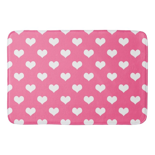 Pink White Lovely Hearts Design  Bath Mat (Front)