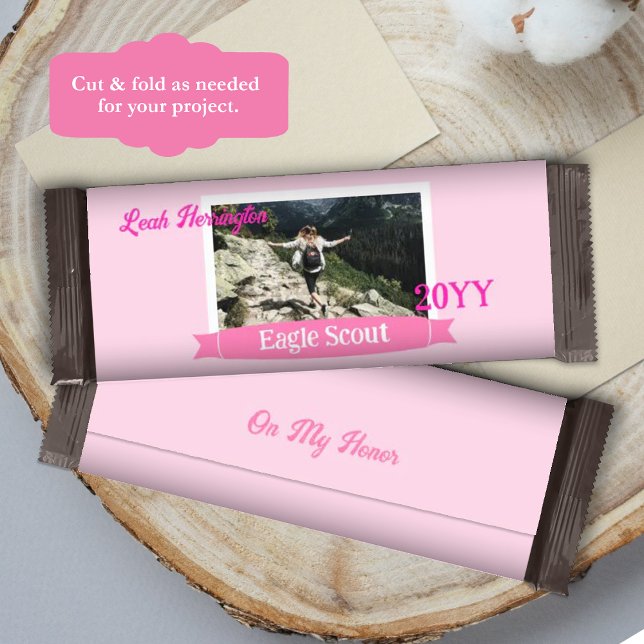 Pink, White, Magenta Eagle Scout Candy Bar Wrapper (Pink eagle scout court of honor candy bar wrappers, diy chocolate bar labels, personalized favors)