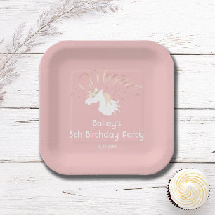 Pink White Magical Unicorn Girl Birthday Party Paper Plate