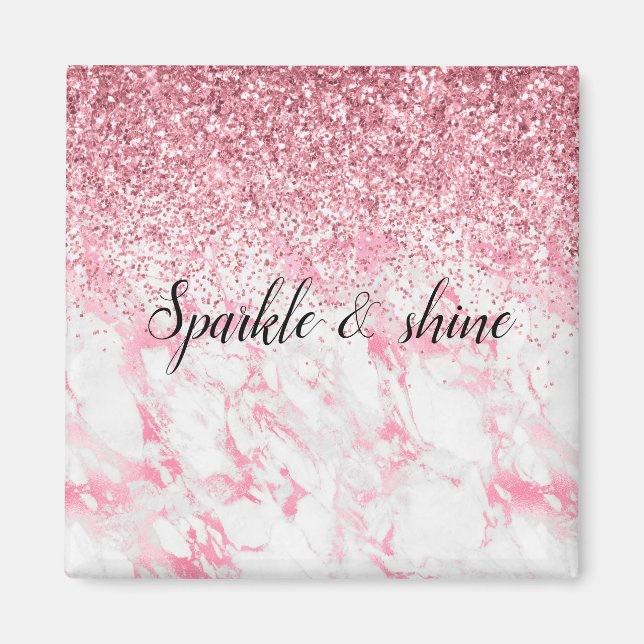 Pink White Marble Glitter                   Magnet (Front)