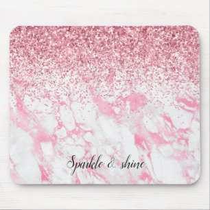 Pink White Marble Glitter              Mouse Pad