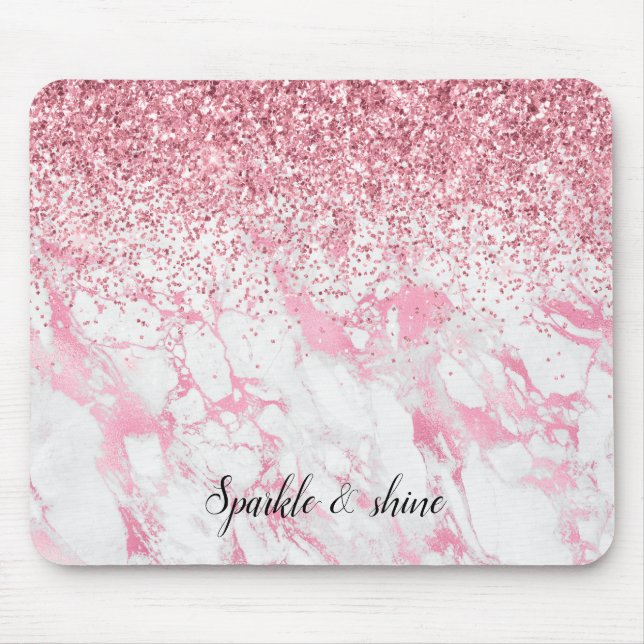 Pink White Marble Glitter              Mouse Pad (Front)