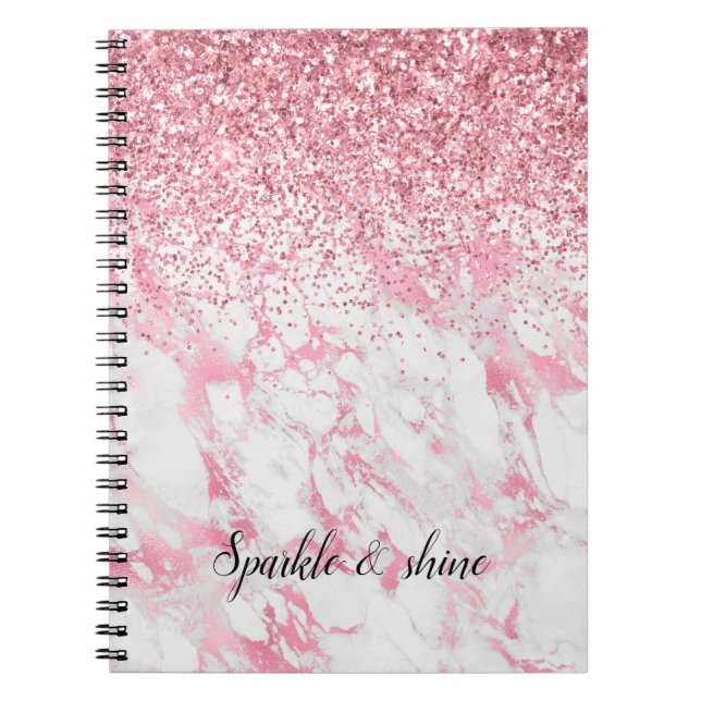 Pink White Marble Glitter  Notebook (Front)