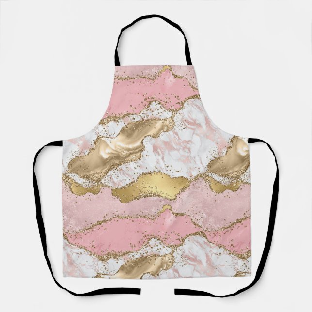 Pink White Marble Gold Glitter Apron (Front)