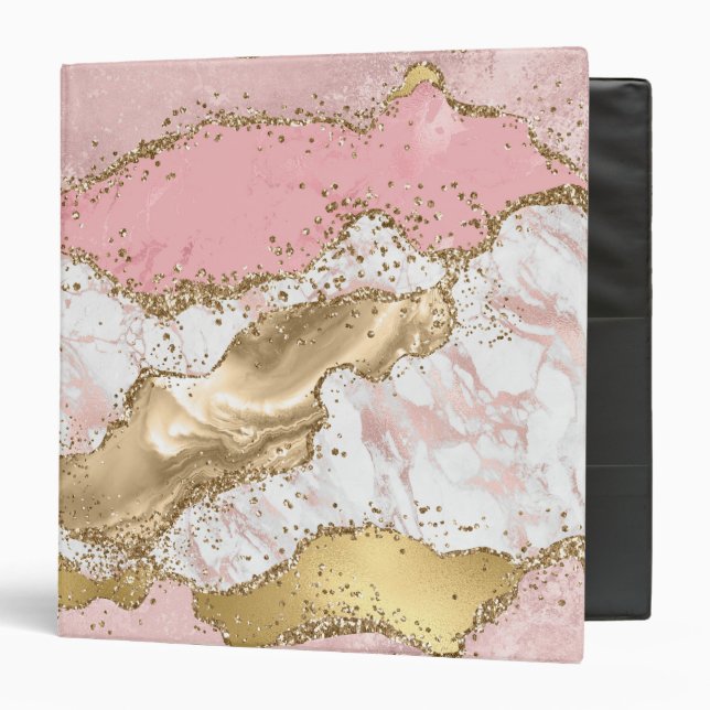 Pink White Marble Gold Glitter Binder (Front/Inside)