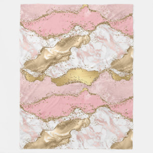 Pink White Marble Gold Glitter Fleece Blanket