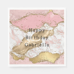 Pink White Marble Gold Glitter Napkin