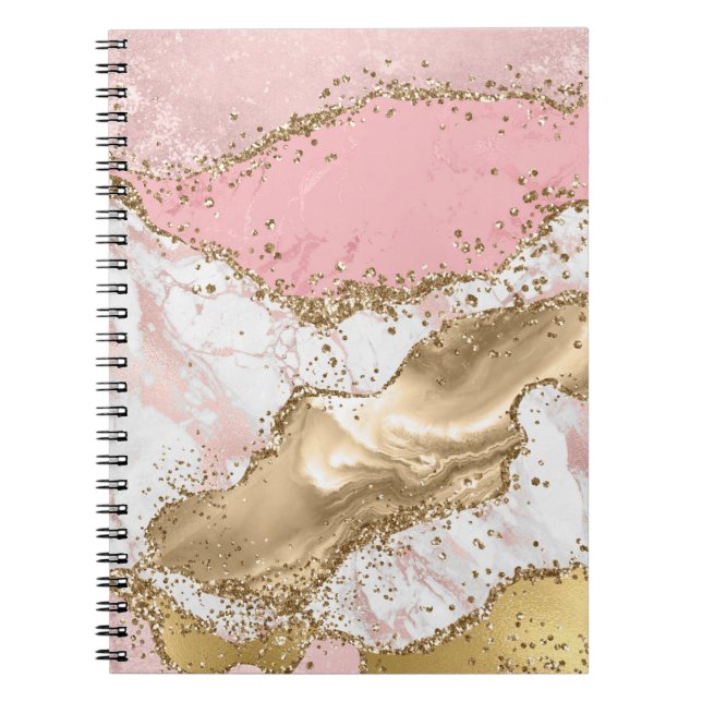 Pink White Marble Gold Glitter Notebook (Front)