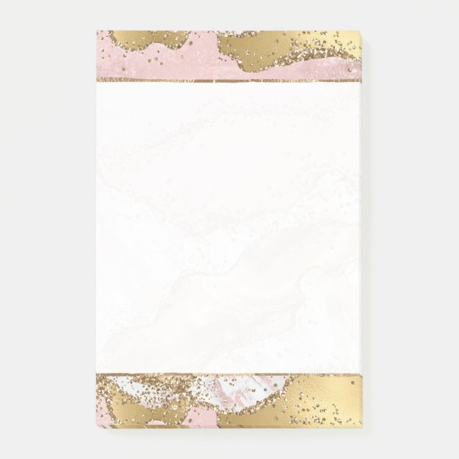 Pink White Marble Gold Glitter Post-it Notes (Front)