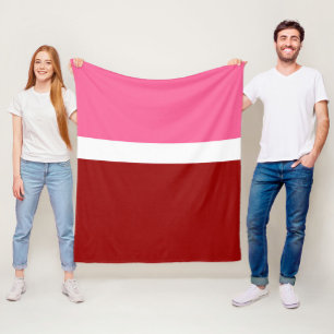Pink White Maroon Red Colour Block  Fleece Blanket