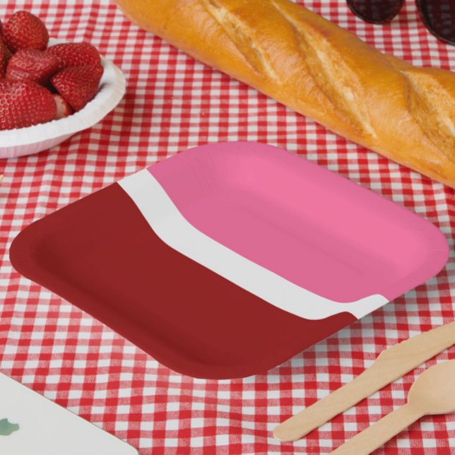 Pink White Maroon Red Colour Block  Paper Plate (Creator Uploaded)