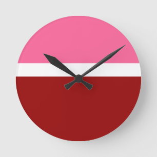 Pink White Maroon Red Colour Block Round Clock