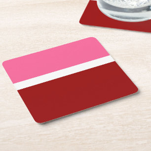 Pink White Maroon Red Colour Block Square Paper Coaster