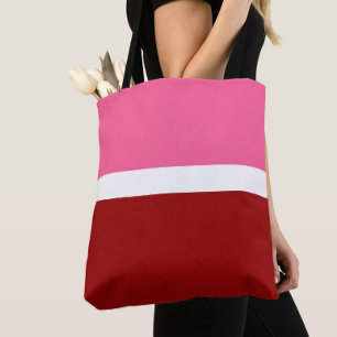Pink White Maroon Red Colour Block  Tote Bag