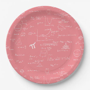 Pink White Math Equations Graphics Graduation Paper Plate