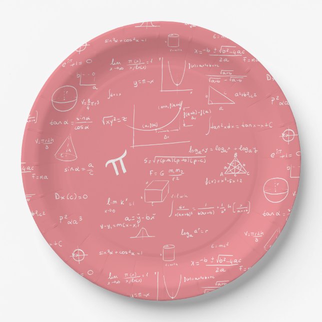 Pink White Math Equations Graphics Graduation Paper Plate (Front)