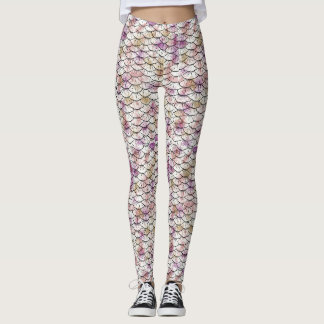Pink white Mermaid Scale Print Leggings