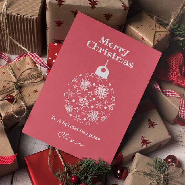Pink White Merry Christmas Daughter Personalized Holiday Card (Creator Uploaded)