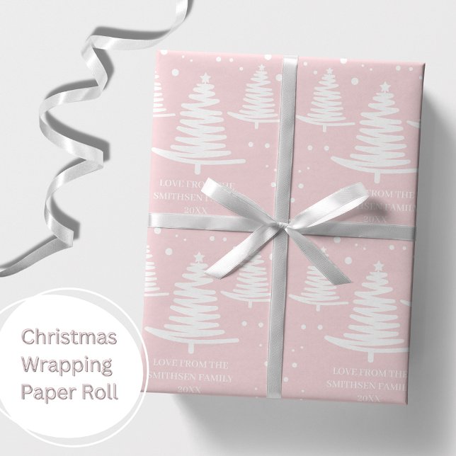 Pink White Minimalist Christmas Trees Wrapping Paper (Creator Uploaded)