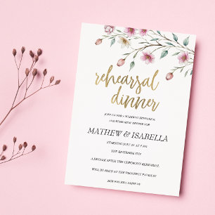 Pink white mint spring flower Rehearsal Dinner Invitation