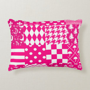 Pink White Mixed Patterns Patchwork Design Accent Pillow