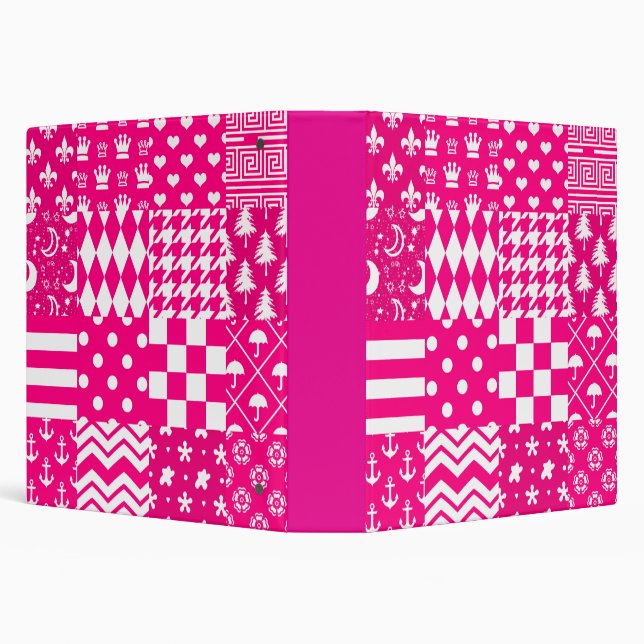 Pink White Mixed Patterns Patchwork Design  Binder (Background)
