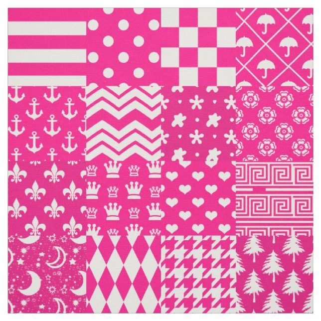 Pink White Mixed Patterns Patchwork Design  Fabric (Swatch)