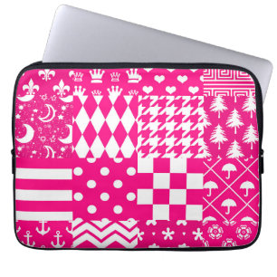 Pink White Mixed Patterns Patchwork Design Laptop Sleeve