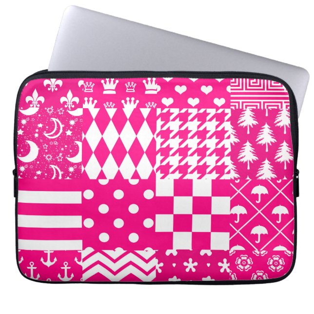 Pink White Mixed Patterns Patchwork Design  Laptop Sleeve (Front)