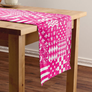 Pink White Mixed Patterns Patchwork Design  Short Table Runner