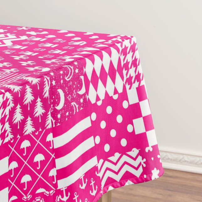 Pink White Mixed Patterns Patchwork Design  Tablecloth (Creator Uploaded)