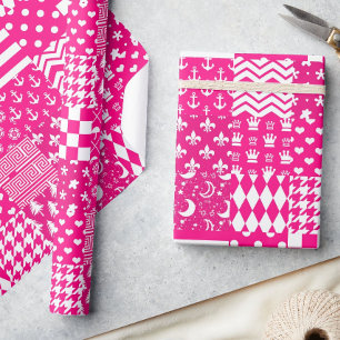 Pink White Mixed Patterns Patchwork Design  Wrapping Paper
