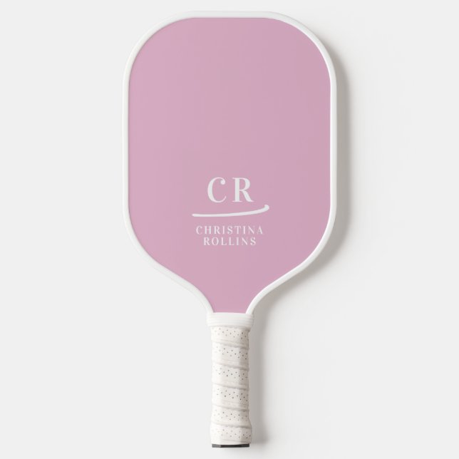Pink & White | Modern Monogram Pickleball Paddle (Front)