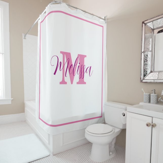 Pink White Monogram Initial Custom Name Elegant  (In Situ)