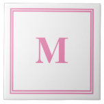 Pink White Monogram Initial Custom Name Striped Tile<br><div class="desc">Designed with text template for monogrammed initial which you can customize!</div>