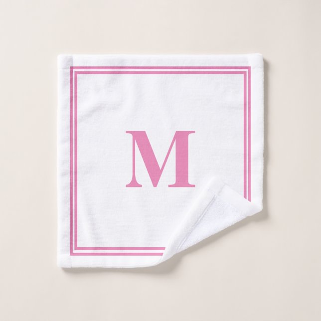 Pink White Monogram Initial Custom Name Striped  Wash Cloth (Wash Cloth)