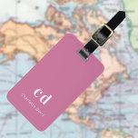 Pink white monogram initials luggage tag<br><div class="desc">A girly pink coloured background. Personalize and add your monogram letters and full name on the front. Your contact information on the back.</div>