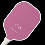 Pink white monogram initials name pickleball paddle<br><div class="desc">A dark pink colored background.  Personalize and add your monogram initials,  letters and full name. White letters.</div>