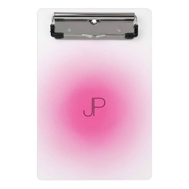 Pink White Monogram Modern Elegant Template Mini Clipboard (Front)