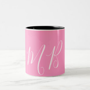 pink & white monogram name initials Two-Tone coffee mug