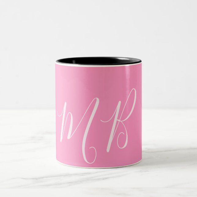pink & white monogram name initials  Two-Tone coffee mug (Center)
