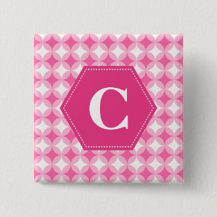 Pink White Monogram Pattern 2 Inch Square Button