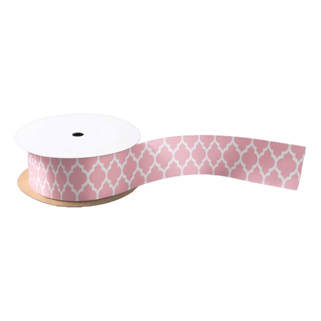 Pink White Moroccan Quatrefoil Pattern #4 Satin Ribbon (Spool)