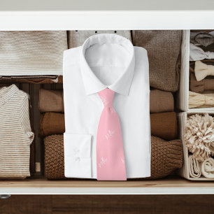 Pink white name pattern modern script tie