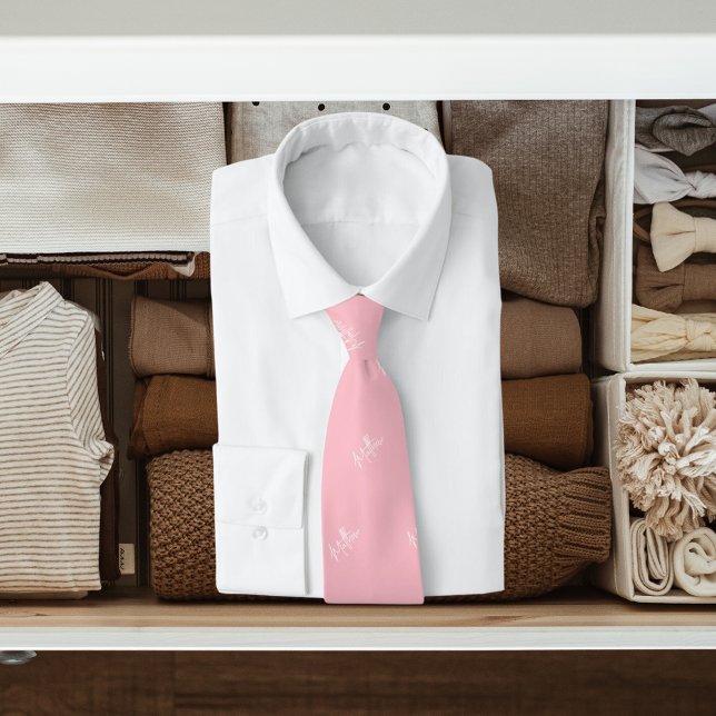 Pink white name pattern modern script tie (Creator Uploaded)