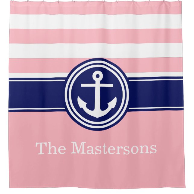 Pink White Navy Blue Nautical Stripe Anchor CB (Front)