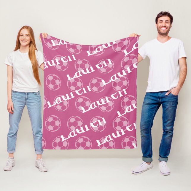 Pink & White Novelty Soccer Monogram Fleece Blanket (In Situ)