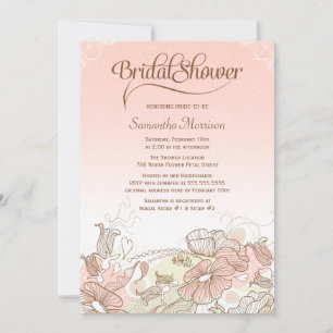 Pink & white ombre floral bridal shower invitation