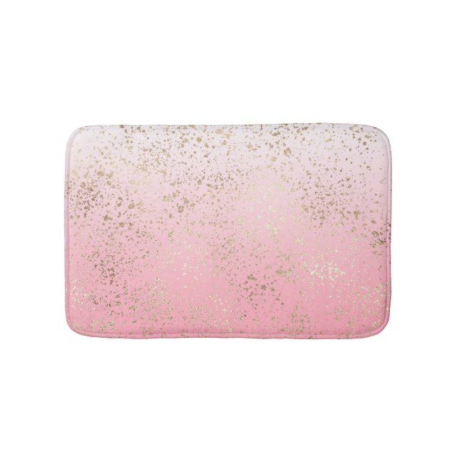Pink White Ombre Speckled Gold Flakes Bath Mat (Front)